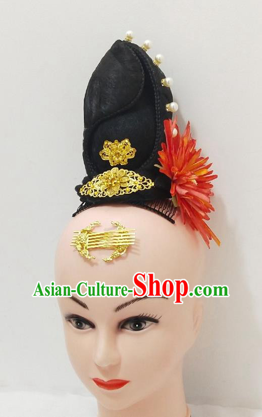 Chinese Traditional Court Dance Hairpieces Classical Dance Wigs Woman Solo Dance Hair Clasp Chinese Traditional Court Dance Hairpieces Classical Dance Wigs Woman Solo Dance Hair Clasp