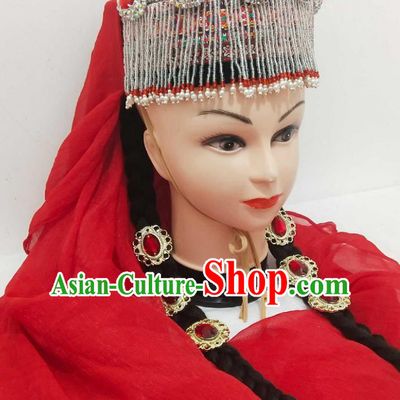 China Xinjiang Ethnic Folk Dance Hair Accessories Uyghur Minority Performance Headwear Tajik Nationality Wedding Hat