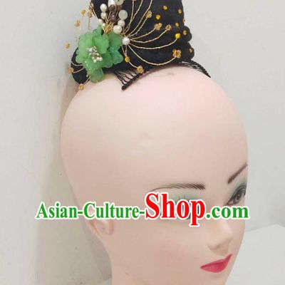 Chinese Female Solo Dance Hair Accessories Traditional Stage Performance Fan Dance Hairpieces Classical Dance Wigs Chignon