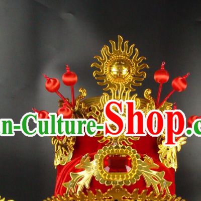 China Opera Performance God of Wealth Hair Accessories Traditional Peking Opera Headwear Beijing Opera Laosheng Red Hat