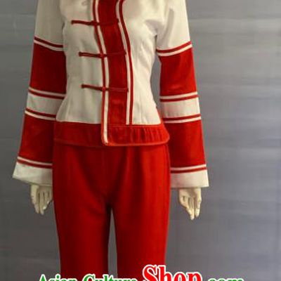 Chinese Maonan Nationality Clothing Minority Folk Dance Red Uniforms Guangxi Ethnic Country Woman Garment Costume and Bamboo Hat