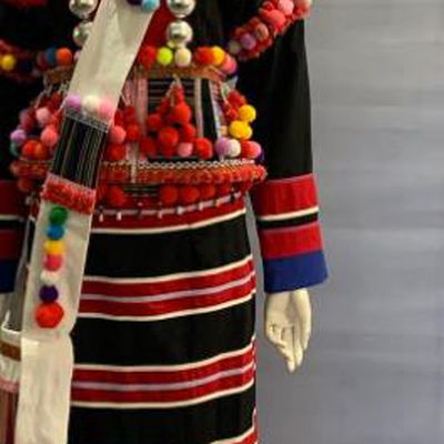 Chinese Deang Nationality Clothing De Ang Minority Folk Dance Black Dress Uniforms Yunnan Ethnic Festival Garment Costume and Headdress