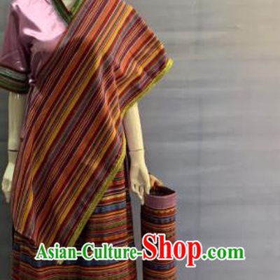 Chinese Xizang Ethnic Female Garment Costume Traditional Moinba Nationality Festival Clothing Manba Minority Folk Dance Uniforms and Hat