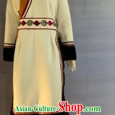 Chinese Heilongjiang Ethnic Garment Costume Oroqen Nationality Clothing Olunchun Minority Folk Dance Beige Robe Uniforms