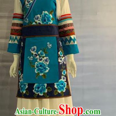 Chinese Bai Nationality Woman Clothing Minority Folk Dance Blue Dress Uniforms Yunnan Ethnic Festival Garment Costume and Hat