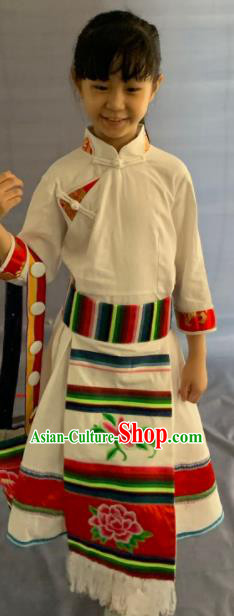 China Yunnan Ethnic Girl Garment Costumes Traditional Lisu Nationality Folk Dance White Dress Clothing China Yunnan Ethnic Girl Garment Costumes Traditional Lisu Nationality Folk Dance White Dress Clothing