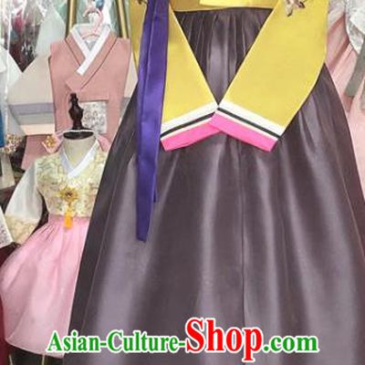 Korean Traditional Court Hanbok Clothing Classical Wedding Garment Costumes Bride Fashion Embroidered Yellow Blouse and Grey Dress
