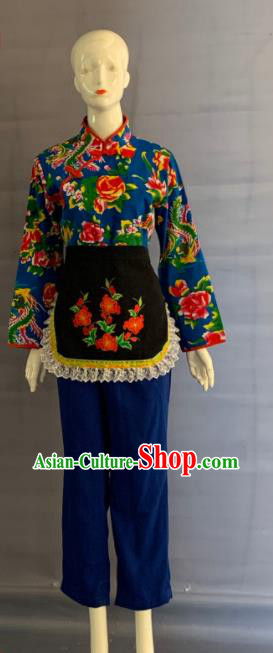 China Folk Dance Garment Costumes Traditional Yangko Dance Navy Outfits Clothing China Folk Dance Garment Costumes Traditional Yangko Dance Navy Outfits Clothing