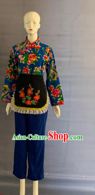 China Folk Dance Garment Costumes Traditional Yangko Dance Navy Outfits Clothing China Folk Dance Garment Costumes Traditional Yangko Dance Navy Outfits Clothing