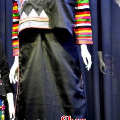 Chinese Mojiang Hani Nationality Female Clothing Hanis Minority Black Uniforms Yunnan Ethnic Folk Dance Garment Costumes and Headwear