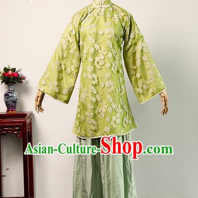 China Ancient Rich Mistress Green Blouse and Skirt Qing Dynasty Garments Traditional Drama Da Zhai Men Dame Clothing