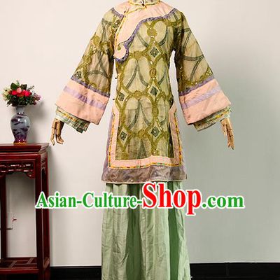 China Ancient Noble Mistress Green Blouse and Skirt Qing Dynasty Garments Traditional Drama Da Zhai Men Rich Woman Clothing