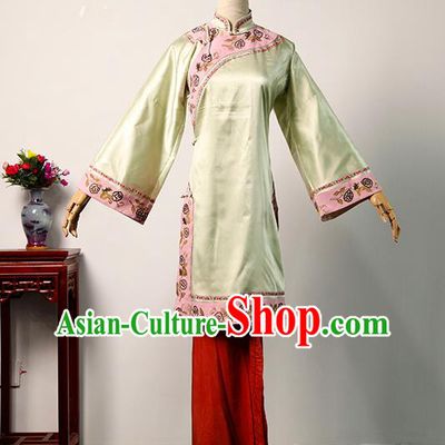 China Ancient Young Woman Yellow Blouse and Red Pants Qing Dynasty Garments Traditional Drama Treading On Thin Ice Servant Lady Clothing