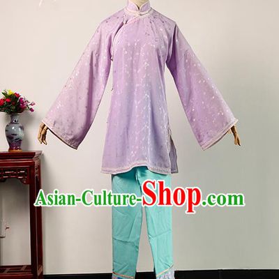 China Ancient Servant Lady Lilac Blouse and Blue Pants Qing Dynasty Garments Traditional Drama Treading On Thin Ice Young Woman Clothing