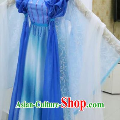 China Traditional Drama The Legend of Crazy Monk Leng Bingxin Clothing Ancient Fairy Blue Hanfu Dress Cosplay Swordswoman Garments