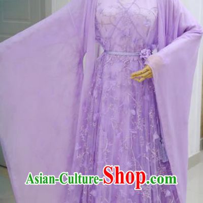 China Cosplay Swordswoman Garments Traditional Drama The honey sank like frost Jin Mi Clothing Ancient Flower Fairy Purple Hanfu Dress
