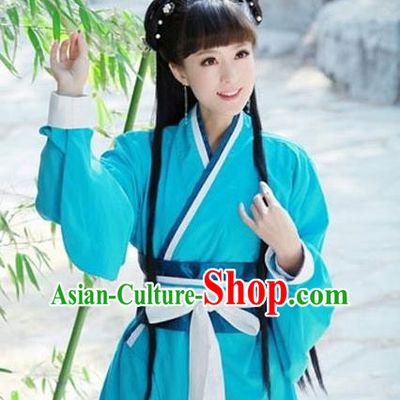 China Ancient Female Knight Blue Hanfu Dress Cosplay Han Dynasty Young Lady Garments Traditional Drama Swordswoman Clothing