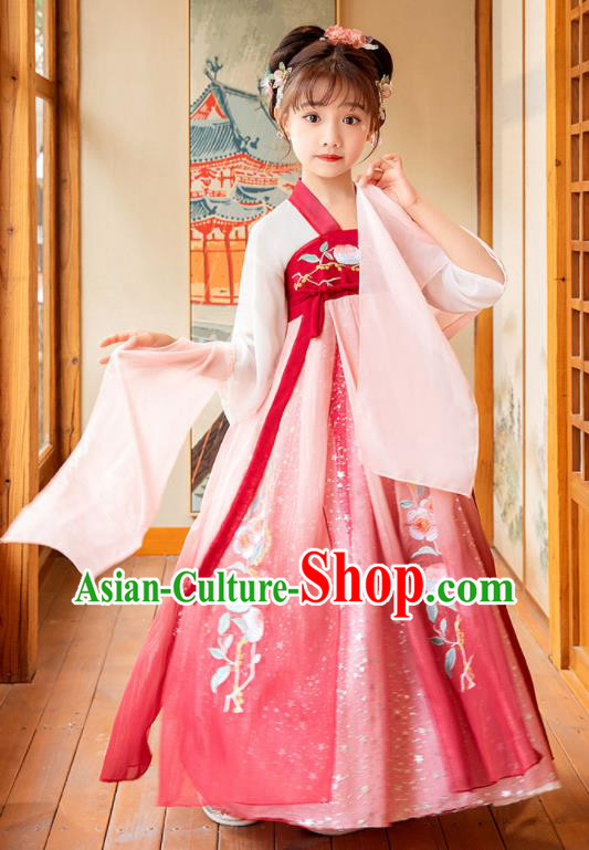 Chinese Traditional Red Hanfu Dress Ancient Tang Dynasty Princess Garment Children Performance Clothing Chinese Traditional Red Hanfu Dress Ancient Tang Dynasty Princess Garment Children Performance Clothing