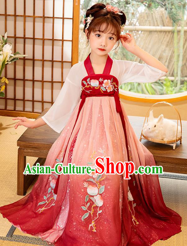 Chinese Traditional Red Hanfu Dress Ancient Tang Dynasty Princess Garment Children Performance Clothing Chinese Traditional Red Hanfu Dress Ancient Tang Dynasty Princess Garment Children Performance Clothing