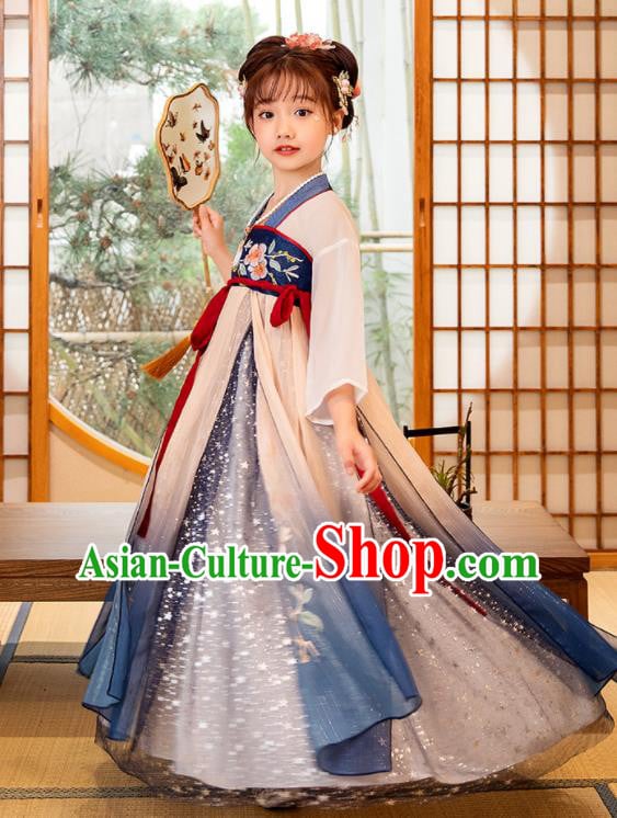 Chinese Children Performance Clothing Traditional Blue Hanfu Dress Ancient Tang Dynasty Princess Garment Chinese Children Performance Clothing Traditional Blue Hanfu Dress Ancient Tang Dynasty Princess Garment