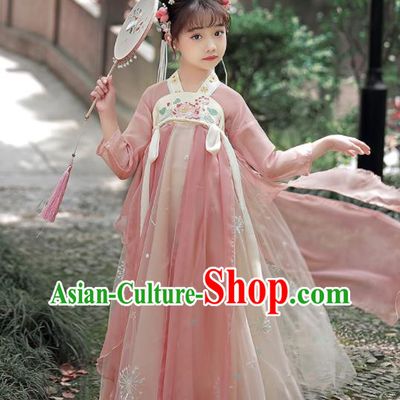 Chinese Traditional Pink Hanfu Dress Ancient Tang Dynasty Girl Princess Garments Children Classical Dance Clothing