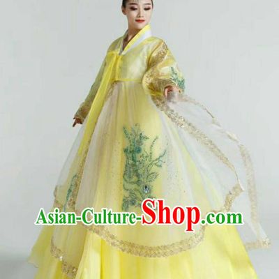 Korean Bride Palace Hanbok Clothing Traditional Garment Costumes Korea Folk Dance Yellow Dress