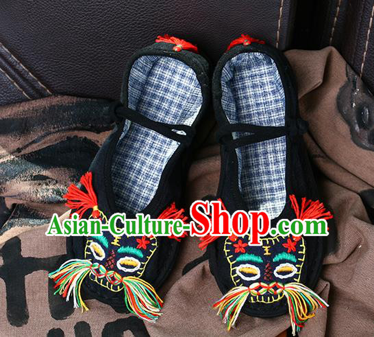 China National Folk Dance Cloth Shoes Embroidered Tiger Head Shoes Handmade Black Canvas Shoes China National Folk Dance Cloth Shoes Embroidered Tiger Head Shoes Handmade Black Canvas Shoes