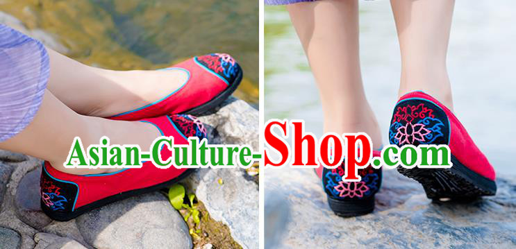 China Folk Dance Shoes National Red Flax Shoes Embroidered Shoes Handmade Woman Cloth Shoes China Folk Dance Shoes National Red Flax Shoes Embroidered Shoes Handmade Woman Cloth Shoes