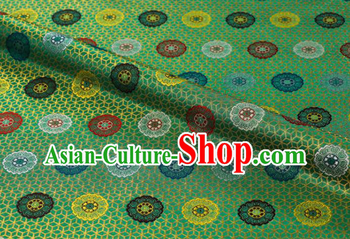 Japanese Traditional Cloth Fabric Kimono Green Brocade Nishijin Tapestry Satin Classical Pattern Damask Japanese Traditional Cloth Fabric Kimono Green Brocade Nishijin Tapestry Satin Classical Pattern Damask