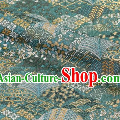Japanese Nishijin Tapestry Satin Classical Ginkgo Leaf Pattern Damask Traditional Cloth Fabric Kimono Blue Brocade