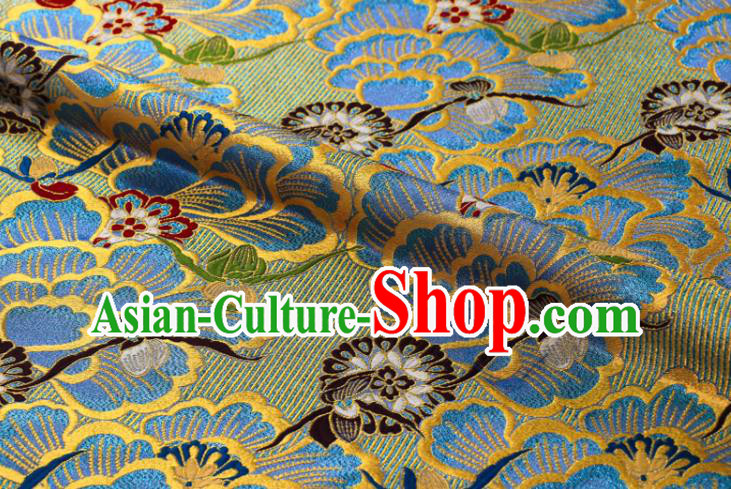 Japanese Traditional Cloth Fabric Kimono Blue Brocade Nishijin Tapestry Satin Classical Peony Pattern Damask Japanese Traditional Cloth Fabric Kimono Blue Brocade Nishijin Tapestry Satin Classical Peony Pattern Damask