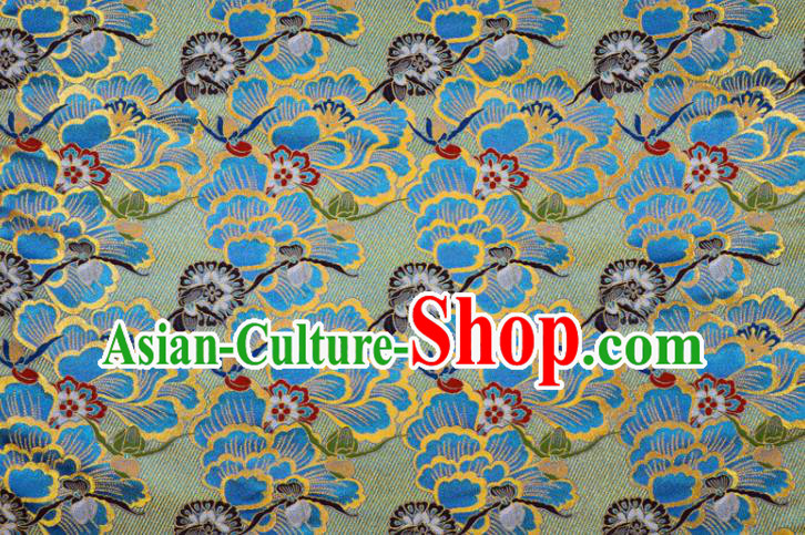 Japanese Traditional Cloth Fabric Kimono Blue Brocade Nishijin Tapestry Satin Classical Peony Pattern Damask Japanese Traditional Cloth Fabric Kimono Blue Brocade Nishijin Tapestry Satin Classical Peony Pattern Damask