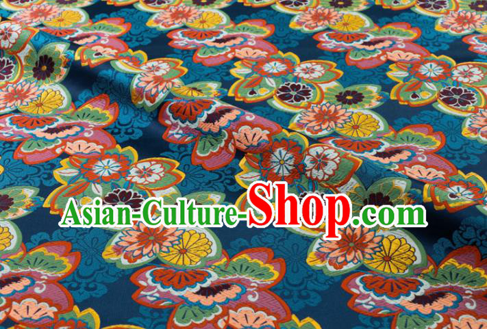 Japanese Classical Sakura Pattern Damask Traditional Cloth Fabric Kimono Blue Brocade Nishijin Tapestry Satin Japanese Classical Sakura Pattern Damask Traditional Cloth Fabric Kimono Blue Brocade Nishijin Tapestry Satin