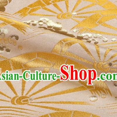 Japanese Light Golden Brocade Nishijin Tapestry Satin Classical Wheel Pattern Damask Traditional Kimono Cloth Fabric