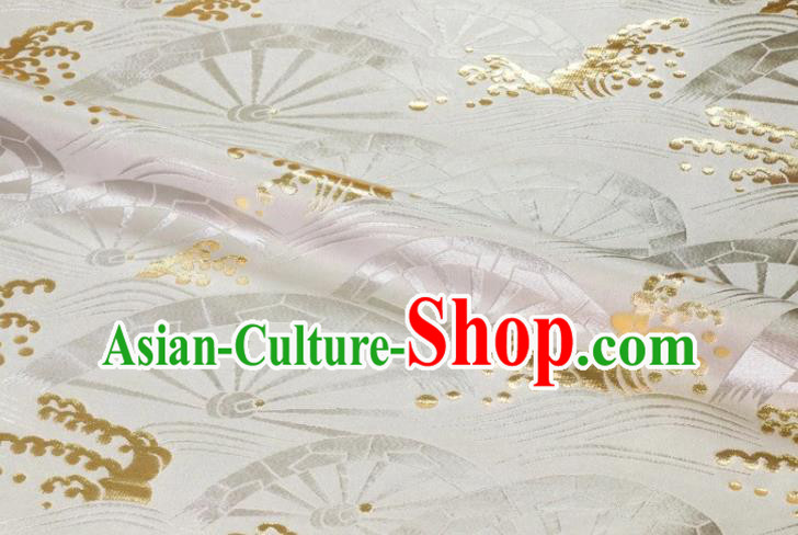 Japanese Traditional Kimono Cloth Fabric White Brocade Nishijin Tapestry Satin Classical Wheel Pattern Damask Japanese Traditional Kimono Cloth Fabric White Brocade Nishijin Tapestry Satin Classical Wheel Pattern Damask
