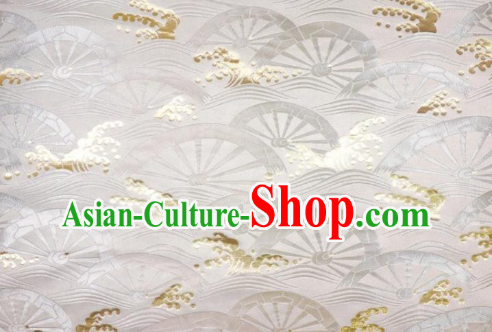 Japanese Traditional Kimono Cloth Fabric White Brocade Nishijin Tapestry Satin Classical Wheel Pattern Damask Japanese Traditional Kimono Cloth Fabric White Brocade Nishijin Tapestry Satin Classical Wheel Pattern Damask