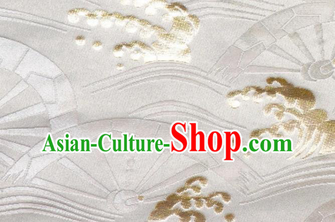 Japanese Traditional Kimono Cloth Fabric White Brocade Nishijin Tapestry Satin Classical Wheel Pattern Damask Japanese Traditional Kimono Cloth Fabric White Brocade Nishijin Tapestry Satin Classical Wheel Pattern Damask