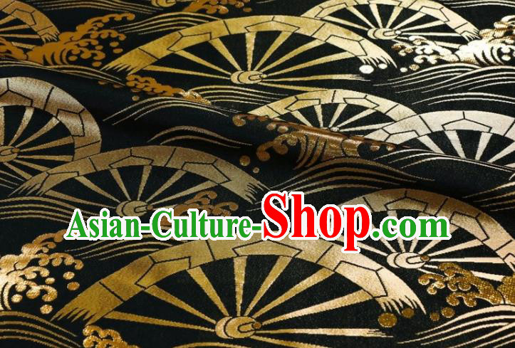 Japanese Classical Wheel Pattern Damask Traditional Kimono Cloth Fabric Black Brocade Nishijin Tapestry Satin Japanese Classical Wheel Pattern Damask Traditional Kimono Cloth Fabric Black Brocade Nishijin Tapestry Satin