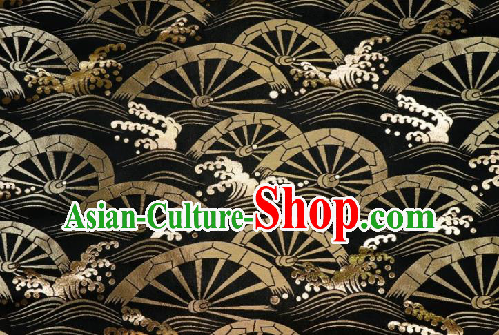 Japanese Classical Wheel Pattern Damask Traditional Kimono Cloth Fabric Black Brocade Nishijin Tapestry Satin Japanese Classical Wheel Pattern Damask Traditional Kimono Cloth Fabric Black Brocade Nishijin Tapestry Satin