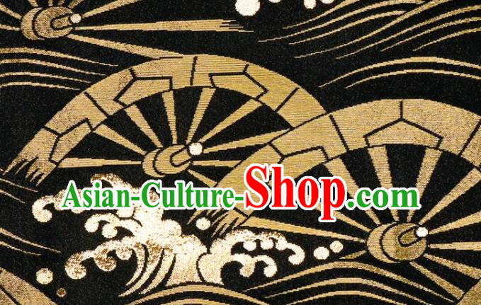 Japanese Classical Wheel Pattern Damask Traditional Kimono Cloth Fabric Black Brocade Nishijin Tapestry Satin Japanese Classical Wheel Pattern Damask Traditional Kimono Cloth Fabric Black Brocade Nishijin Tapestry Satin