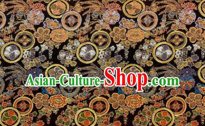 Japanese Nishijin Tapestry Classical Flowers Pattern Damask Traditional Kimono Satin Cloth Black Brocade Fabric Japanese Nishijin Tapestry Classical Flowers Pattern Damask Traditional Kimono Satin Cloth Black Brocade Fabric