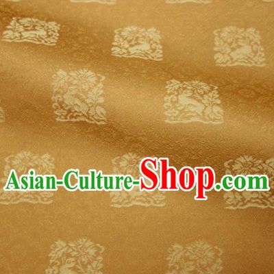 Japanese Classical Rabbit Pattern Damask Traditional Kimono Satin Cloth Kyoto Yellow Brocade Fabric Nishijin Tapestry