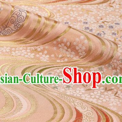 Japanese Nishijin Tapestry Classical Flow Sakura Pattern Damask Traditional Kimono Satin Cloth Kyoto Pink Brocade Fabric