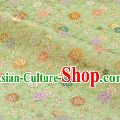 Japanese Light Green Brocade Fabric Nishijin Tapestry Classical Flowers Pattern Damask Traditional Kimono Satin Cloth
