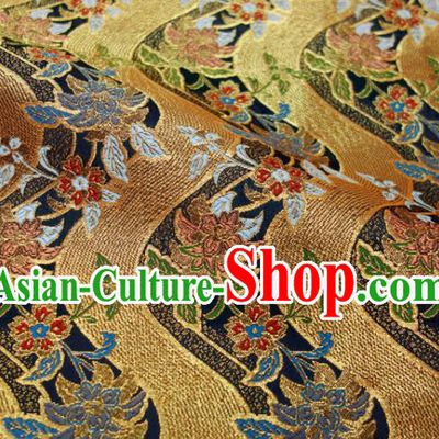 Japanese Classical Flow Flowers Pattern Damask Traditional Kimono Satin Cloth Black Brocade Fabric Nishijin Tapestry