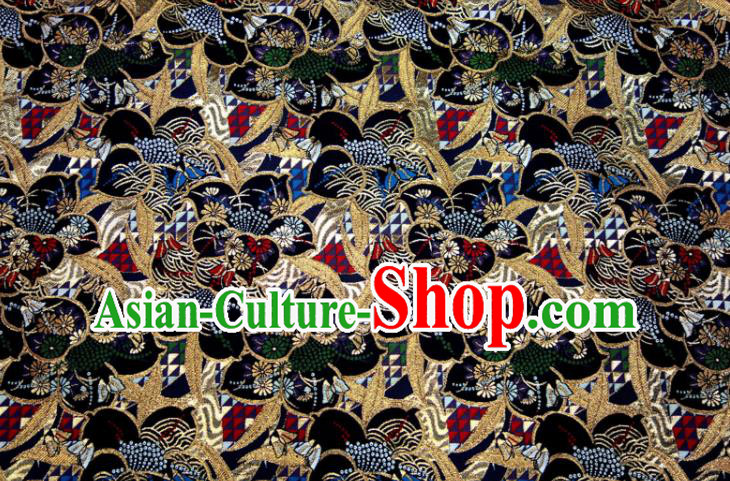 Japanese Nishijin Tapestry Classical Flowers Pattern Damask Traditional Kimono Satin Cloth Black Brocade Fabric Japanese Nishijin Tapestry Classical Flowers Pattern Damask Traditional Kimono Satin Cloth Black Brocade Fabric