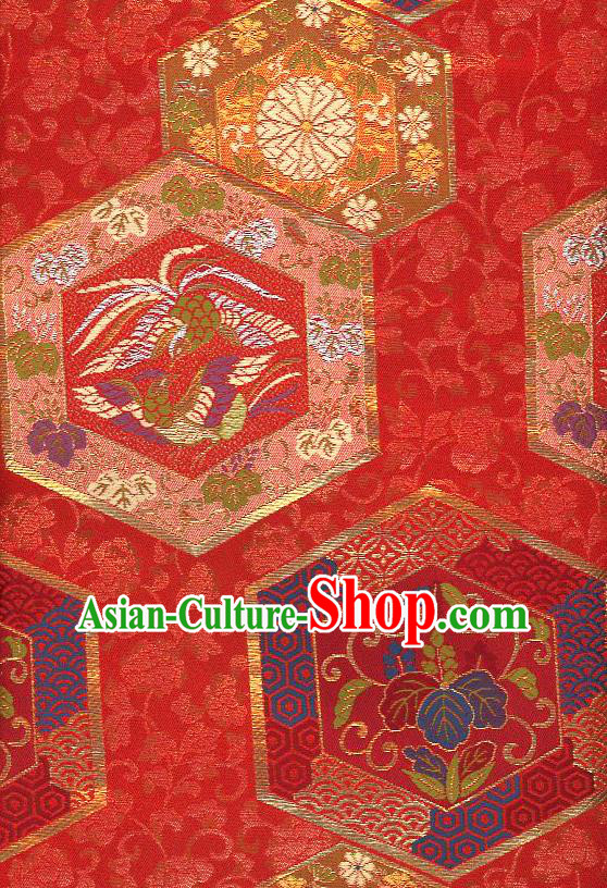 Japanese Kimono Satin Cloth Nishijin Tapestry Classical Damask Traditional Phoenix Pattern Red Brocade Fabric Japanese Kimono Satin Cloth Nishijin Tapestry Classical Damask Traditional Phoenix Pattern Red Brocade Fabric