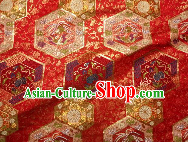 Japanese Kimono Satin Cloth Nishijin Tapestry Classical Damask Traditional Phoenix Pattern Red Brocade Fabric Japanese Kimono Satin Cloth Nishijin Tapestry Classical Damask Traditional Phoenix Pattern Red Brocade Fabric