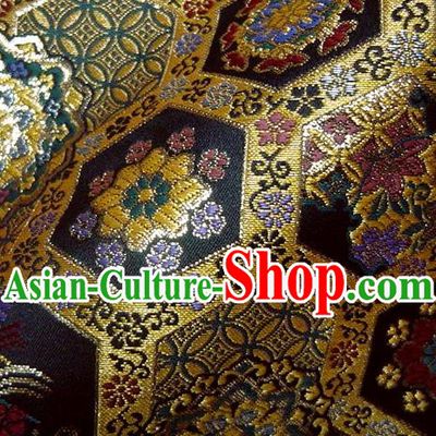 Japanese Traditional Tortoise Shell Pattern Black Brocade Fabric Kimono Satin Cloth Nishijin Tapestry Classical Damask