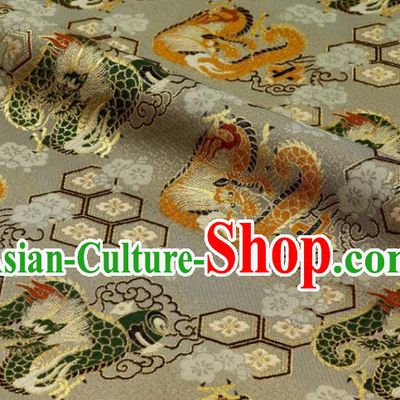 Japanese Classical Damask Traditional Dragon Pattern Grey Brocade Fabric Kimono Satin Cloth Nishijin Tapestry